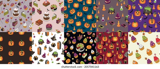 
Set of 10 seamless Halloween patterns. Vector illustration. Vector illustration.