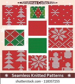 Set of 10 seamless knitted patterns for Christmas, winter and New Year designs and projects. All patterns come as vector art, and are included in swatch palette, too.