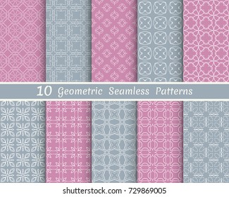 Set of 10 seamless line patterns. Colorful geometric backgrounds collection. Endless repeating linear texture for wallpaper, packaging, banners, invitations, business cards, fabric print