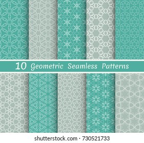Set of 10 seamless line patterns. Colorful geometric backgrounds collection. Endless repeating linear texture for wallpaper, packaging, banners, invitations, business cards, fabric print