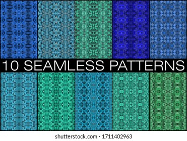 Set of 10 seamless mosaic patterns. Abstract polygonal background with vector for wallpaper, backdrop, banner, template, illustration, fabric and other applications. Geometric seamless pattern.