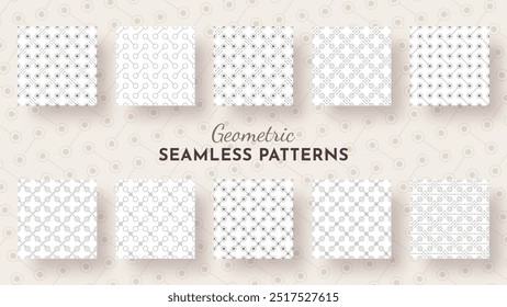 Set 10 Seamless Patterns. Geometric Illustrations. Traditional Minimalistic Textures. Abstract Modern Backgrounds. Vector eps 10