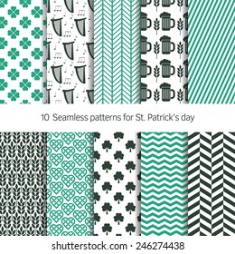Set of 10 seamless patterns for St. Patrick's day celebration. EPS10
