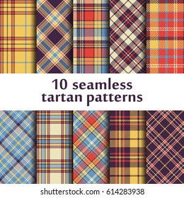 Set of 10 seamless tartan patterns