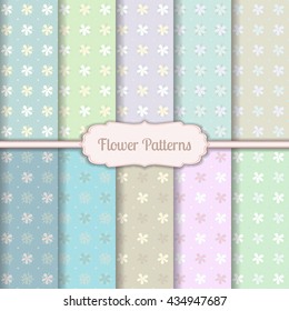 Set of 10 seamless texture in gentle pastel tones(vector). Multicolored flowers set. Endless texture can be used for printing onto fabric and paper or invitation. 