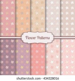 Set of 10 seamless texture with pastel colors.(vector). Multicolored flowers set. Ã�Â¡an be used for cover, design fabric, textile, greeting card and more creative designs.