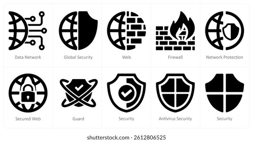 A set of 10 Security icons as data network, global security, web