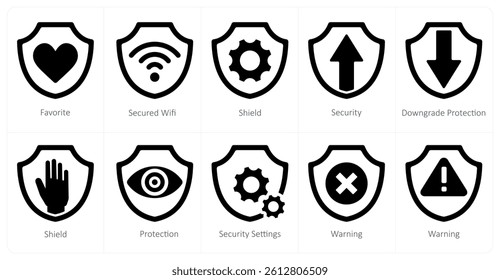A set of 10 Security icons as favorite, secured wifi, shield, security