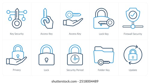 A set of 10 Security icons as key security, access key, lock key