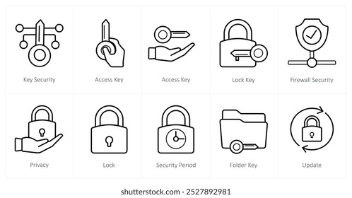 A set of 10 Security icons as key security, access key, lock key