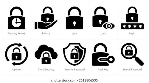 A set of 10 Security icons as security period, privacy, lock