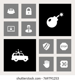 Set Of 10 Security Icons Set.Collection Of Padlock, Strongbox, Patrol And Other Elements.