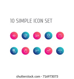 Set Of 10 Security Outline Icons Set.Collection Of Lock, Hand , Supervision Elements.