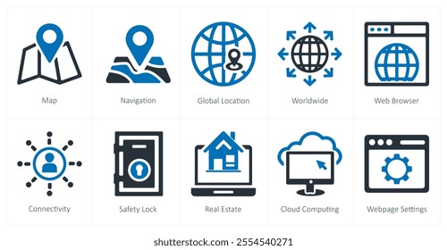 A set of 10 seo and digital marketing icons as map, navigation, global location