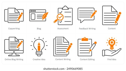 A set of 10 seo icons as copywriting, blog, assessment