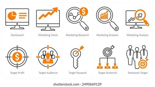 A set of 10 seo icons as dashboard, marketing trend, marketing research