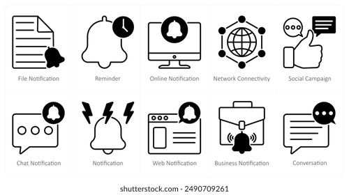 A set of 10 seo icons as file notification, reminder, online notification