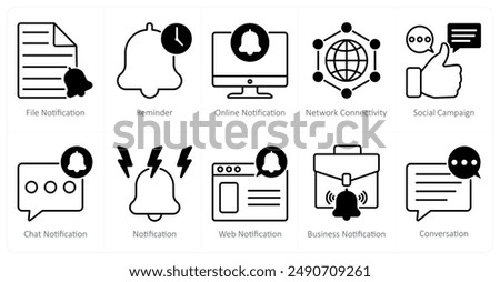 A set of 10 seo icons as file notification, reminder, online notification
