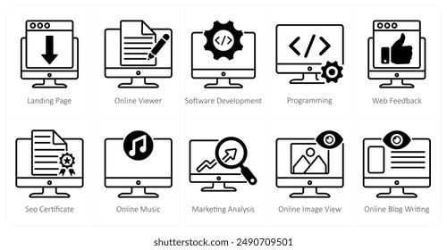 A set of 10 seo icons as landing page, online viewer, software development