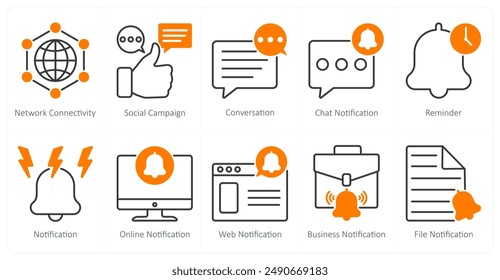 A set of 10 seo icons as network connectivity, social campaign, conversation