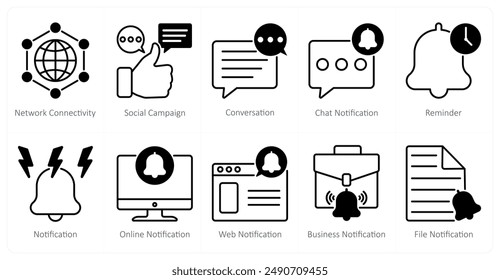 A set of 10 seo icons as network connectivity, social campaign, conversation