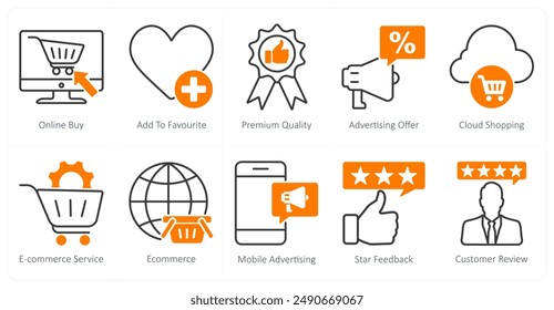 A set of 10 seo icons as online buy, add to favorite, premiun quality