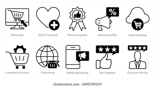 A set of 10 seo icons as online buy, add to favorite, premiun quality