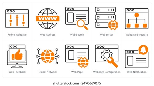 A set of 10 seo icons as refine webpage, web address, web search