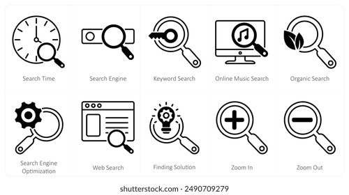 Ein Set von 10 SEO-Icons als Suchzeit, Suchmaschine, Schlagwort-Suche