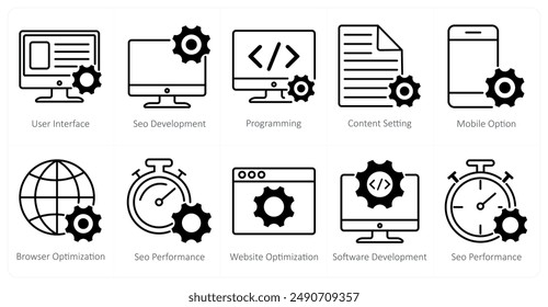 A set of 10 seo icons as user interface, seo development, programming