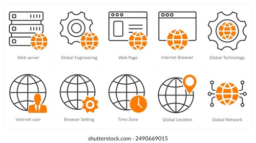 Eine Reihe von 10 SEO-Icons als Web-Server, Global Engineering, Webseite