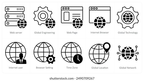 Eine Reihe von 10 SEO-Icons als Web-Server, Global Engineering, Webseite