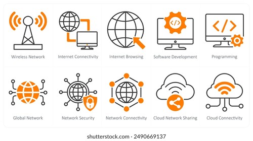Un conjunto de 10 iconos seo como red inalámbrica, conectividad a Internet, navegación por Internet