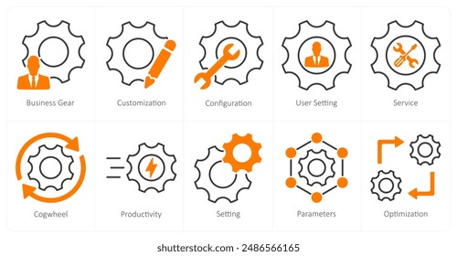 A set of 10 settings and configuration icons as business gear, customization, configuration