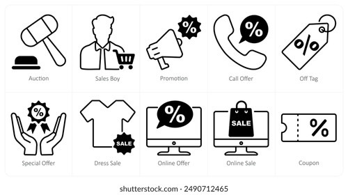 A set of 10 shopping icons as auction, sales boy, promotion