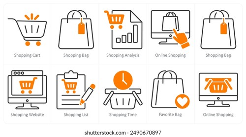 A set of 10 shopping icons as shopping cart, shopping bag, shopping analysis