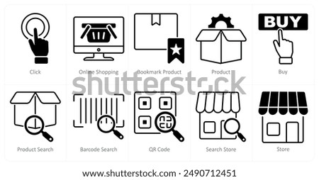A set of 10 shopping icons as click, onine shopping, bookmark product