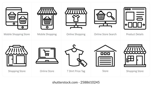 A set of 10 shopping icons as mobile shopping store, mobile shopping, online shopping