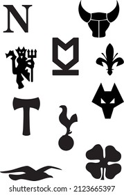 A set of 10 silhouettes based on certain elements of logos seen within the badges of football.