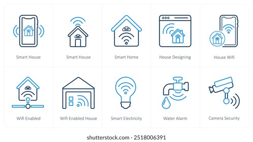 Un conjunto de 10 iconos del hogar inteligente como hogar inteligente, casa inteligente, diseño de la casa