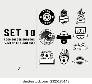 Conjunto de 10 emblemas del logo de fútbol en editables de archivos vectoriales