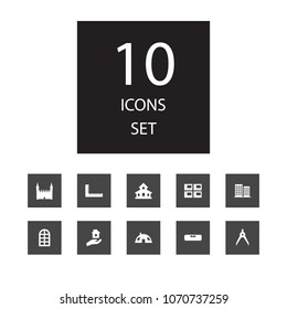 Set of 10 structure icons set. Collection of mansion, district, gothic and other elements.