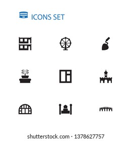 Set of 10 structure icons set. Collection of attraction, modular house, fountain and other elements.