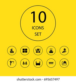 Set Of 10 Structure Icons Set.Collection Of Lifting, Suspension, Golden Gate And Other Elements.