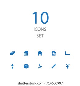 Set Of 10 Structure Icons Set.Collection Of Ruler, Stone, Cube And Other Elements.