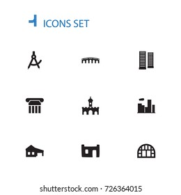 Set Of 10 Structure Icons Set.Collection Of Apartment, Garage, Way And Other Elements.