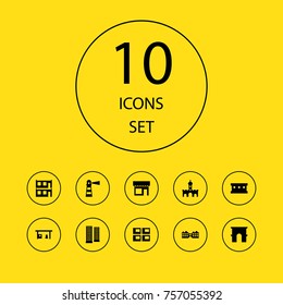 Set Of 10 Structure Icons Set.Collection Of Modern, Hangar, Seamark And Other Elements.