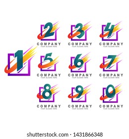 set of 10 stylish number design template, square and speed logo 