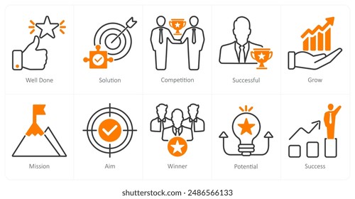 A set of 10 success icons as well done, solution, competition