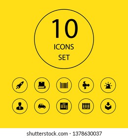 Set of 10 systematization icons set. Collection of trolley, alarm, barcode and other elements.